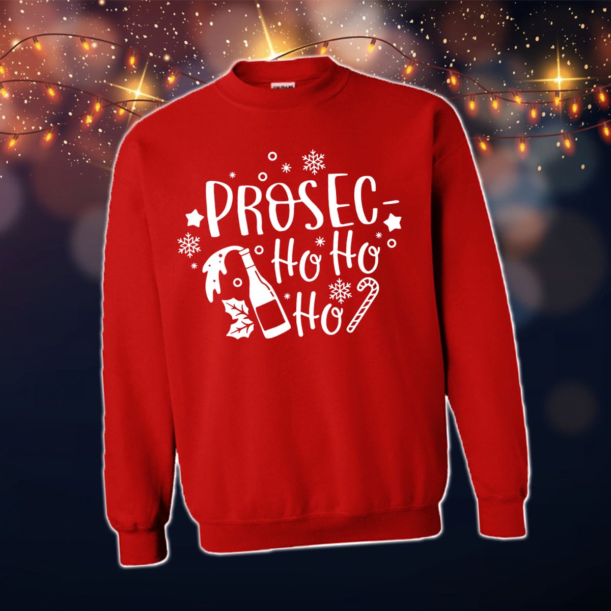 Foute Kersttrui Dames & Heren - Kersttrui met tekst Prosec-HO-HO-HO | Kersttrui Maat L | Kersttrui Dames - Kersttrui Heren - Grappige Kersttrui met tekst | Namengigant | Incl. 2 jaar garantie